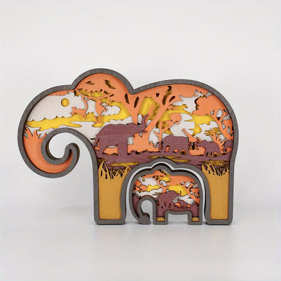 Elephant Baby 3D Wooden Art Carving LED Night Light: Exquisite Wood Carved Home Decor and Perfect Gift for Father's Day