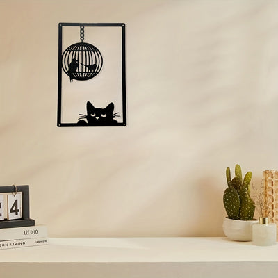 Artistic Harmony: Cat and Bird Metal Art Wall Decorations – Contemporary Minimalist Wall Art for Home, Kitchen, Bathroom, and Living Room