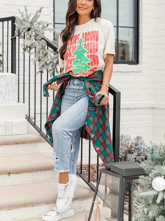 Our Christmas Joy Women's T-Shirt is made from soft and breathable fabric that feels comfortable all day long. The festive letter print adds a stylish look to your summer and spring outfit. Perfect for any casual or formal occasion.