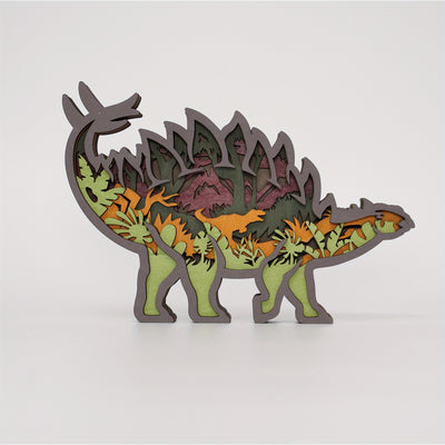 Dinosaur Delight: Stegosaurus Wooden Art Carving Light - Perfect Bedside Desk Decor and Soothing Night Light for Kids