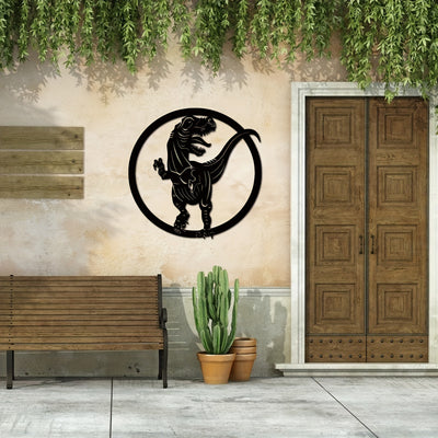 Dinosaurs Unleashed: Tyrannosaurus Rex Metal Sign & Mural - A Mesmerizing Display of Dinosaur Skeleton Art!