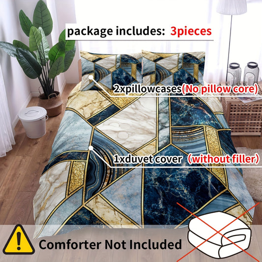 Bronzing Marble Pattern Stitching Duvet Cover Set: Luxurious Bedding for Ultimate Comfort(1*Duvet Cover + 2*Pillowcases, Without Core)