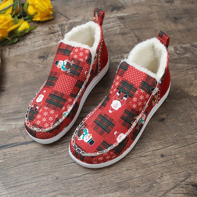 Cozy Christmas Cartoon Print Fuzzy Shoes: Slip-On Soft Sole Flats for Women