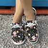 Festive and Fun: Women's Cartoon Santa Claus Print Shoes - Comfortable Lace-Up Low Top Walking Shoes - Fashionable Christmas Shoes