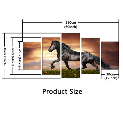 Horse Power in Motion: 5pcs Unframed HD Galloping Horse Printed Canvas Paintings for Stunning Wall-mounted Art Decor