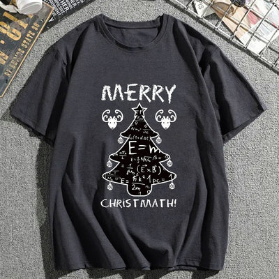 Festive and Fun: Christmas Math Tree Pattern Tee - A Comfy Summer Casual Crew Neck T-Shirt for Men