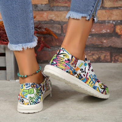 Colorful Graffiti Street Style Women's Canvas Shoes - Lightweight, Comfortable, and Stylish - Anti-Slip Lace-Up Walking Shoes