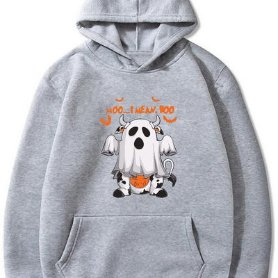 Halloween Moo-vement: Men's Dairy Cow Pattern Hoodie with Kangaroo Pocket