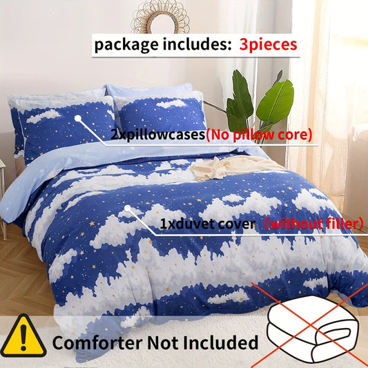 Sky and Cloud Blue and White Bedding Set: Soft and Comfortable Duvet Cover for Bedroom or Guest Room - 3PCS Duvet Cover Set with 1 Duvet Cover and 2 Pillowcases (Without Core)