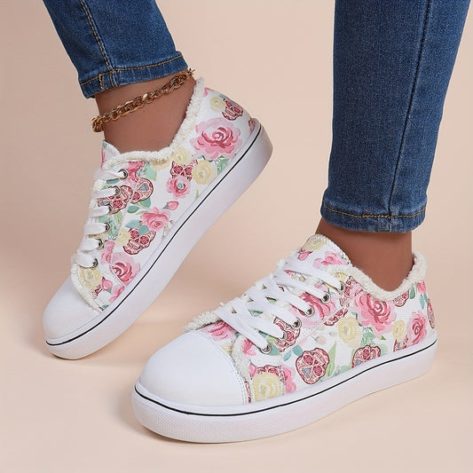 These Halloween Rose & Skull Print Women's Flat Canvas Shoes are perfect for your everyday casual look. Crafted with a lightweight canvas upper, these sneakers provide a comfortable fit and great breathability. Featuring a classic Halloween-inspired print, these shoes will be the perfect addition to your wardrobe.