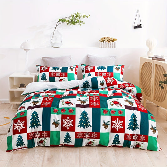Christmas Bliss: 3-Piece Polyester Duvet Cover Set - Perfect for Bedrooms and Guest Rooms, Luxuriously Soft and Comfortable Bedding - Ideal Gift for the Whole Family - Includes 1 Duvet Cover and 2 Pillowcases (Core Not Included)