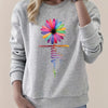 Faith & Colorfull Flower Print Sweatshirt, Casual Long Sleeve Crew Neck Sweatshirt For Fall & Winter, Women's Clothing