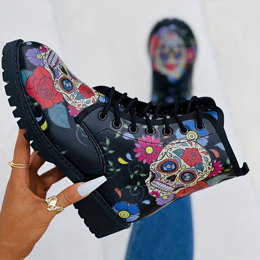 Show your dark side in style with our Skull Rose Printed Gothic Combat Boots. Boasting a unique skull and rose pattern, these combat boots feature a lace-up closure for a secure fit and lasting comfort. Whether you're exploring the city or the countryside, these boots will stand up to any adventure.