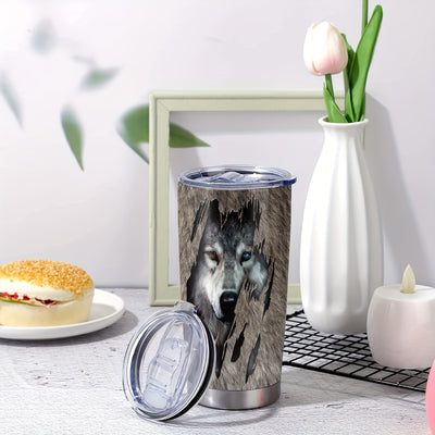 Wild Essence: 20oz Stainless Steel Tumbler with Wolf Print - Insulated Travel Mug, Perfect Gift for Loved Ones