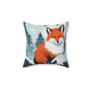 Fox In Christmas, Fox Under Snow, Trees And Snowy, Cartoon Wood, Spun Polyester Square Pillow