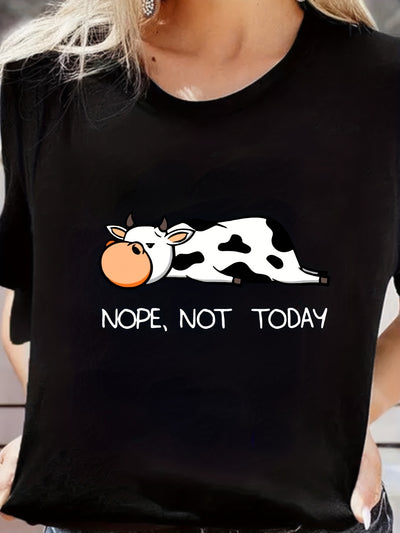 This Cute Cow & "Nope, Not Today" Letter Print Tshirt is the perfect addition to any woman's wardrobe. Crafted with quality fabric, it's lightweight, breathable, and comfortable. It even features a classic crew neck and short sleeves. Perfect for casual, everyday wear, or even a night out.