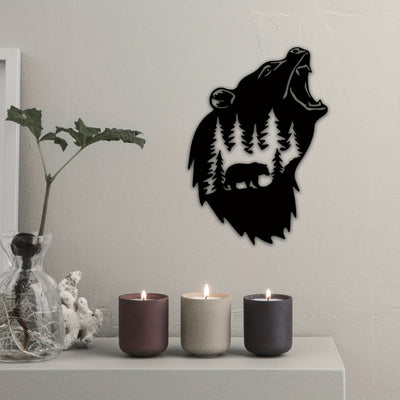 Wildly Roaring Elegance: Metal Art Bear Wall Decor for Wildlife Lovers