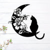 Charming Metal Art Cat and Moon Wall Decoration: Exquisite Metal Cat Art Silhouette Sculpture for Retro Home Décor