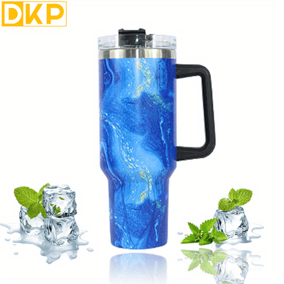 40oz Marble Pattern Tumbler with Straw Lid - Large Capacity Water Bottle for Outdoor Sports, Travel, and Camping - Stainless Steel Car Cup - Perfect Birthday and Father's Day Gift for Men and Women