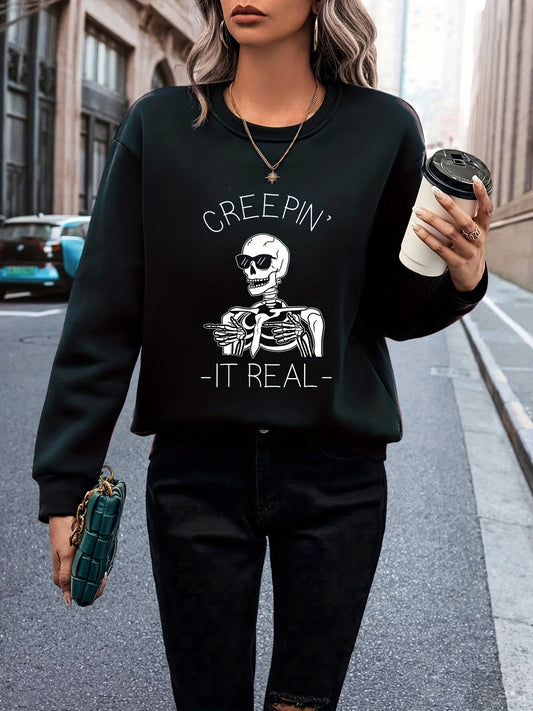 Look and feel your best with this stylish yet comfortable Plus Size Casual Sweatshirt. Featuring a Skull with Sunglasses Letter Print, this top provides a fashionable look that will keep you feeling your best. Perfect for everyday wear, you'll feel both stylish and comfy all day long.