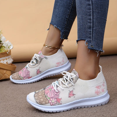 Cute Cartoon Pattern Sneakers: Lightweight and Casual Lace-Up Outdoor Shoes for Women