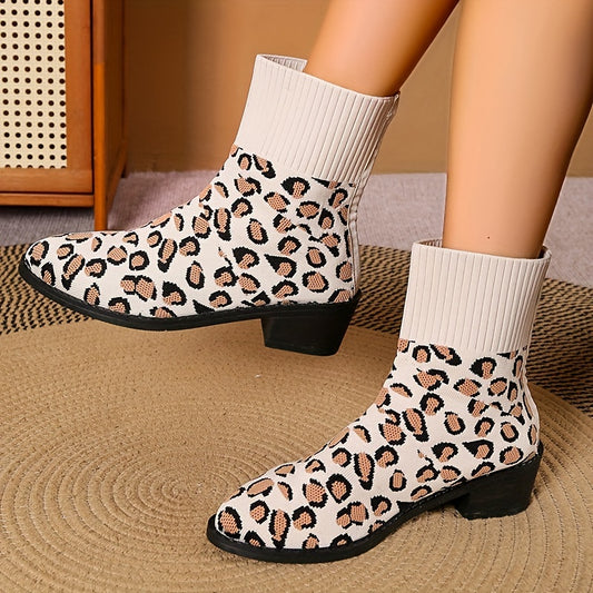 Presenting Stylish and Comfortable Women's Breathable Knit Chunky Heel Boots! These fashionable slip-on dress boots offer ultimate comfort with a breathable knit upper and a cushioned footbed. The chunky heel ensures stability and support, so you can move in style.