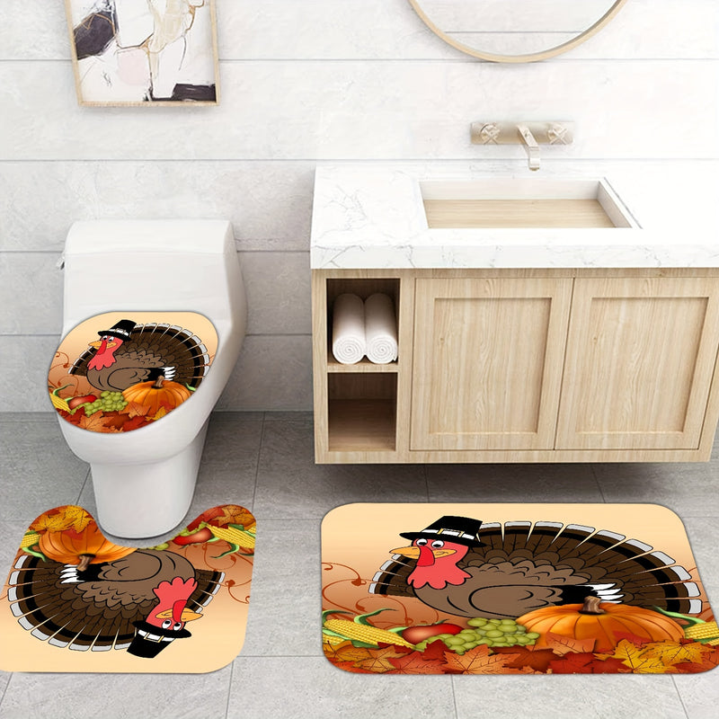 Fall Harvest Bathroom Set: Thanksgiving Turkey Shower Curtain, Bath Ma