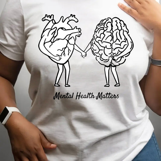 Boost your mental wellness with our empowering graphic letter print t-shirt for women's casual style. Made with quality fabric for lasting comfort and featuring a stylish design, this t-shirt reminds you to prioritize your mental health. Perfect for casual wear and spreading a positive message.
