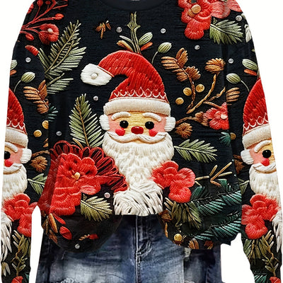 Festive Vibes: Women's Christmas Allover Print Crew Neck Long Sleeve T-Shirt for Fall/Winter