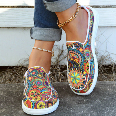 Comfortable Tribal Floral Pattern Canvas Shoes for Women -  Comfortable Low Top Walking Shoes