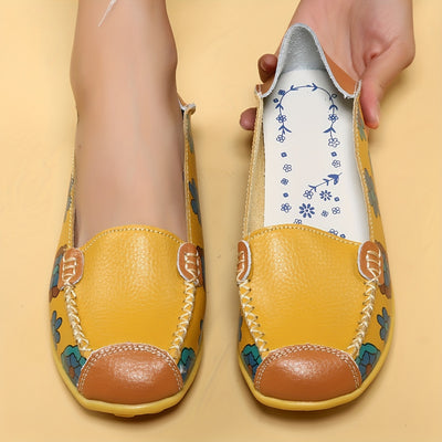 Stylish Women's Casual Yellow Flat Shoes with Flower Patterns: Lightweight and Comfortable Low Top Design