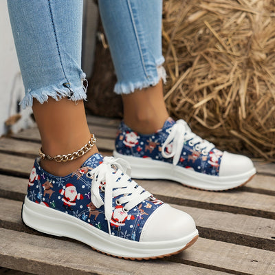 Christmas Style Lace-Up Sneakers: Festive Santa Claus Pattern for Women