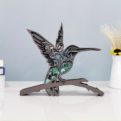 Hummingbird Delight: Exquisite Wooden Art Carving Night Light for Bedroom Décor