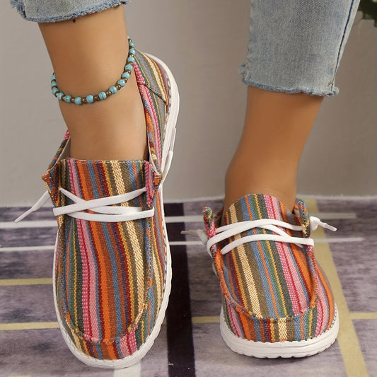 Women's Colorblock Striped Canvas Sneakers for Casual Outdoor Wear - Lightweight, Comfortable, and Stylish