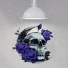 Enchanting Purple Flower & Moon Skull Metal Wall Art: A Striking Décor for Your Home or Office