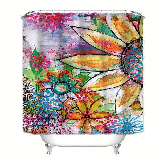 Colorful Flower Shower Curtain: Waterproof and Mildew-Proof Fabric Bath Curtain for Vibrant Bathroom Decor