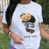 Bear Cartoon Print Crew Neck T-Shirt, Casual Short Sleeve T-Shirt For Spring & Summer, Women's Clothing