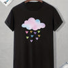 Heart Showers: Men's Colorful Cloud Print Tee for a Fun and Casual Summer Look