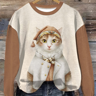 Cute Cartoon Cat Print Pullover Sweatshirt: A Cozy and Casual Buy for Fall-Winter