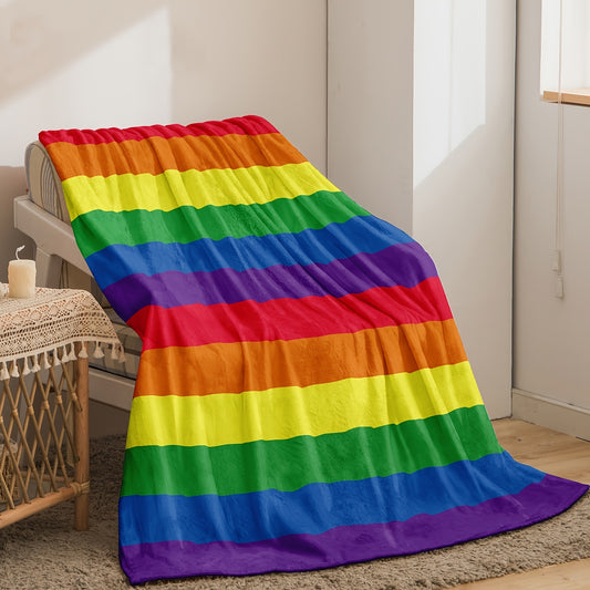 Rainbow Pattern Flannel Blanket - Soft and Cozy for Sofa, Office, Bed, and Travel
