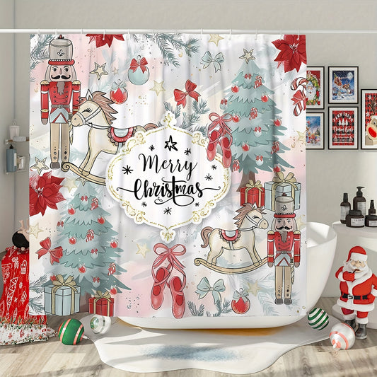 Transform your bathroom into a festive wonderland with our Magical Trojan Nutcracker shower curtain. Featuring a stunning Christmas tree design, this curtain will add a touch of holiday cheer to your daily routine. Elevate your bathroom decor with this unique and eye-catching addition.