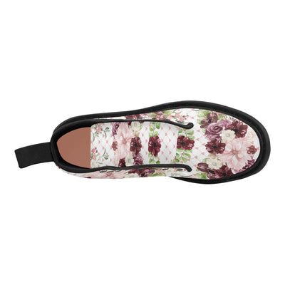 Floral Bouquet Boots, Burgundy Flower Martin Boots for Women