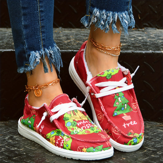 Christmas Spirit: Women's Festive Tree Print Canvas Shoes - Casual Slip-On Sneakers for a Stylish and Comfortable Holiday LookGet in the holiday spirit with our Christmas Spirit Women's Canvas Shoes! Featuring a festive tree print, these slip-on sneakers are perfect for a stylish and comfortable holiday look. Keep your feet cozy and festive this holiday season.