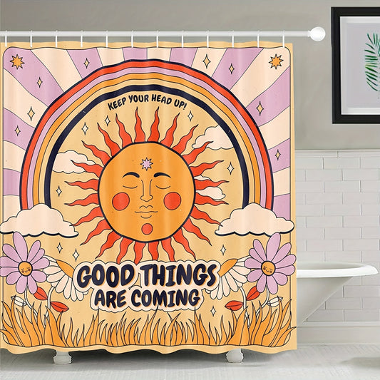 Bring a touch of vibrancy to your bathroom with the Bohemian Butterfly Smiley Face Text Shower Curtain. This cheerful, affordable curtain features a colorful butterfly and a smiley face alongside a bright bohemian text pattern. Add an instant boost of brightness to your bathroom decor.