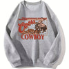 Cowboy Print Pullover Women's Sweatshirt, Casual Long Sleeve Crew Neck Sweatshirt For Spring & Fall, Women's Clothing