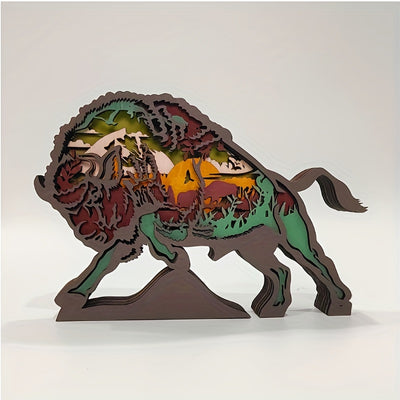 Bison Wooden Art Carving: Exquisite Home Decor and Perfect Gift for Holidays