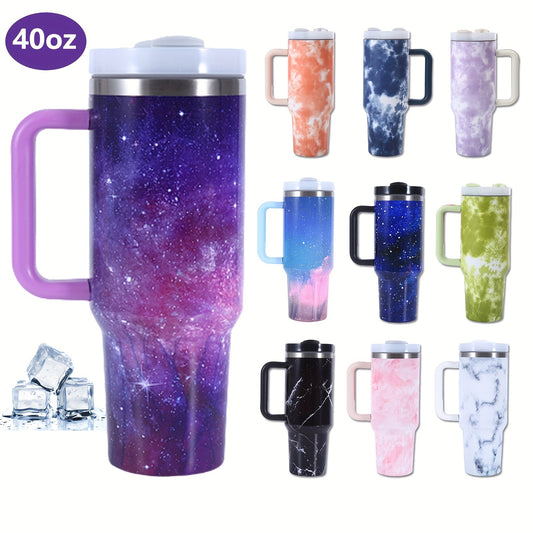 This 40 oz Galaxy Sky Pattern Tumbler is perfect for everyday use and makes a great birthday gift. The sleek design features a lid and handle for easy storage and transport. With its unique pattern, it makes a stylish addition to any home or kitchen.