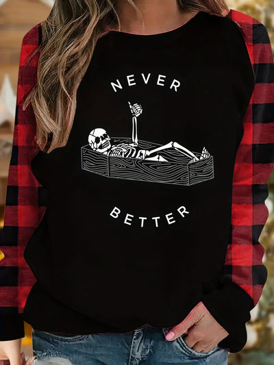 This Halloween Skeleton Pattern T-Shirt brings a stylish look with its unique design and three-quarter length raglan sleeves. Made from high-quality cotton and spandex fabric, this light and breathable clothing will keep you comfortable even during the spring and fall seasons.