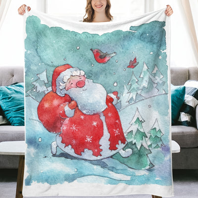Cozy Santa Claus Print Flannel Blanket - The Perfect Holiday Gift for All Seasons