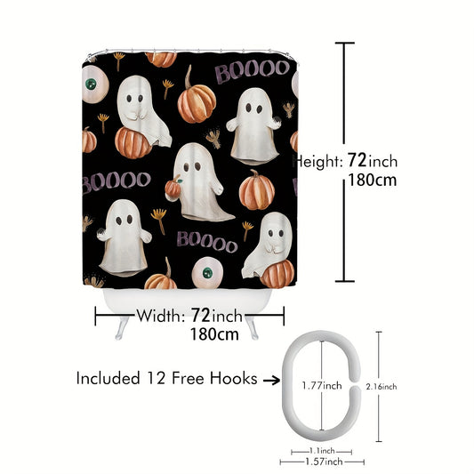 Pumpkin Bats Delight: Waterproof and Machine Washable Shower Curtain for Spook-tacular Bathroom Decor